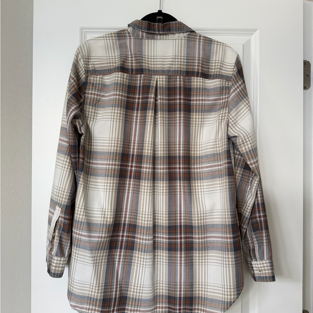 Eddie Bauer Cream, Brown and Gray Plaid Button-Down Shirt - Picture 3 of 4